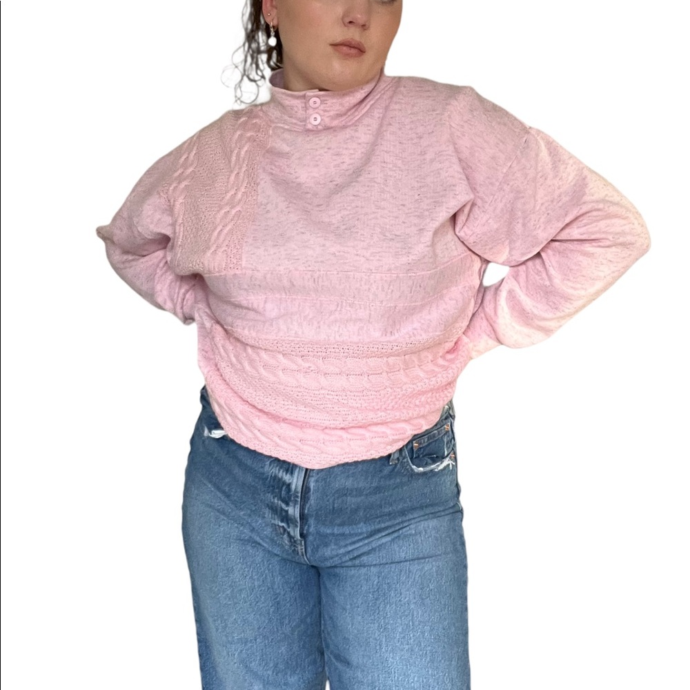 Retro Action Mock-neck baby pink sweatshirt/sweater